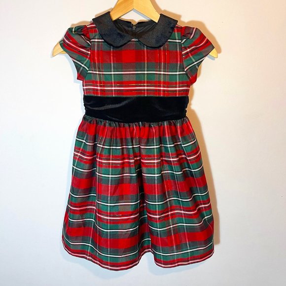 Jayne Copeland Holiday Dress Red Green Black Velvet Collar Tulle Lining Girls 6 - Picture 1 of 5